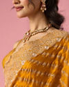 Mohey Women Mustard Yellow Organza Saree with Stone Work