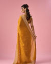 Mohey Women Mustard Yellow Organza Saree with Stone Work