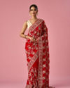 Mohey Women Red Organza Saree with Stone Work