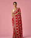 Mohey Women Red Organza Saree with Stone Work