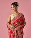 Mohey Women Red Organza Saree with Stone Work