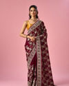 Mohey Women Wine Organza Saree with Stone Work