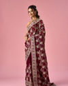 Mohey Women Wine Organza Saree with Stone Work