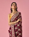 Mohey Women Wine Organza Saree with Stone Work