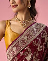 Mohey Women Wine Organza Saree with Stone Work