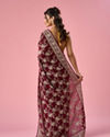 Mohey Women Wine Organza Saree with Stone Work