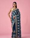 Mohey Women Blue Organza Saree with Stone Work