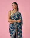 Mohey Women Blue Organza Saree with Stone Work