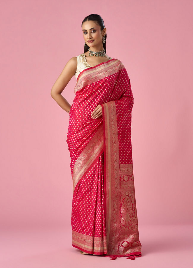 Mohey Women Pink Art Silk Saree with Weave Detail