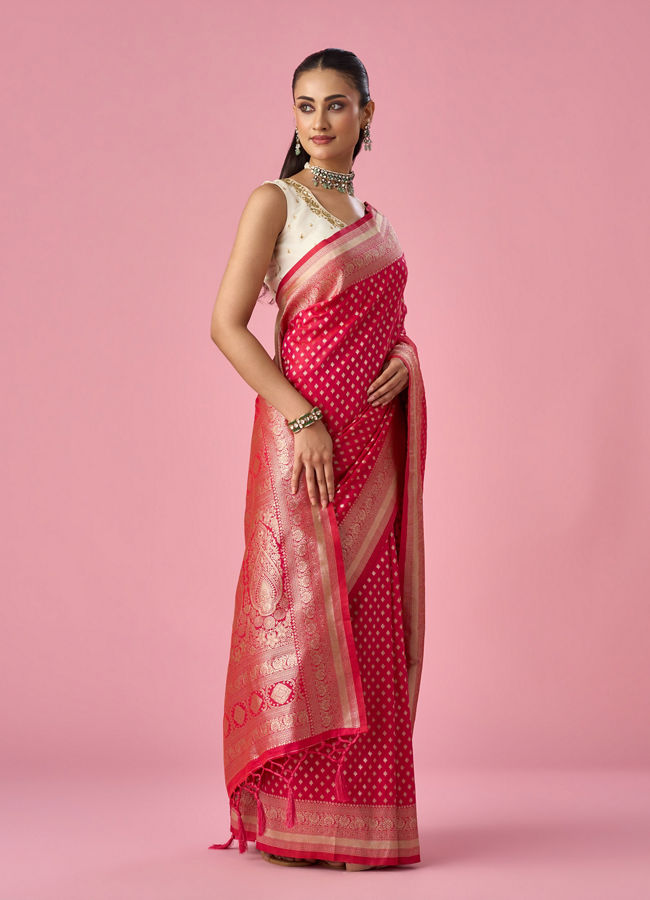 Mohey Women Pink Art Silk Saree with Weave Detail