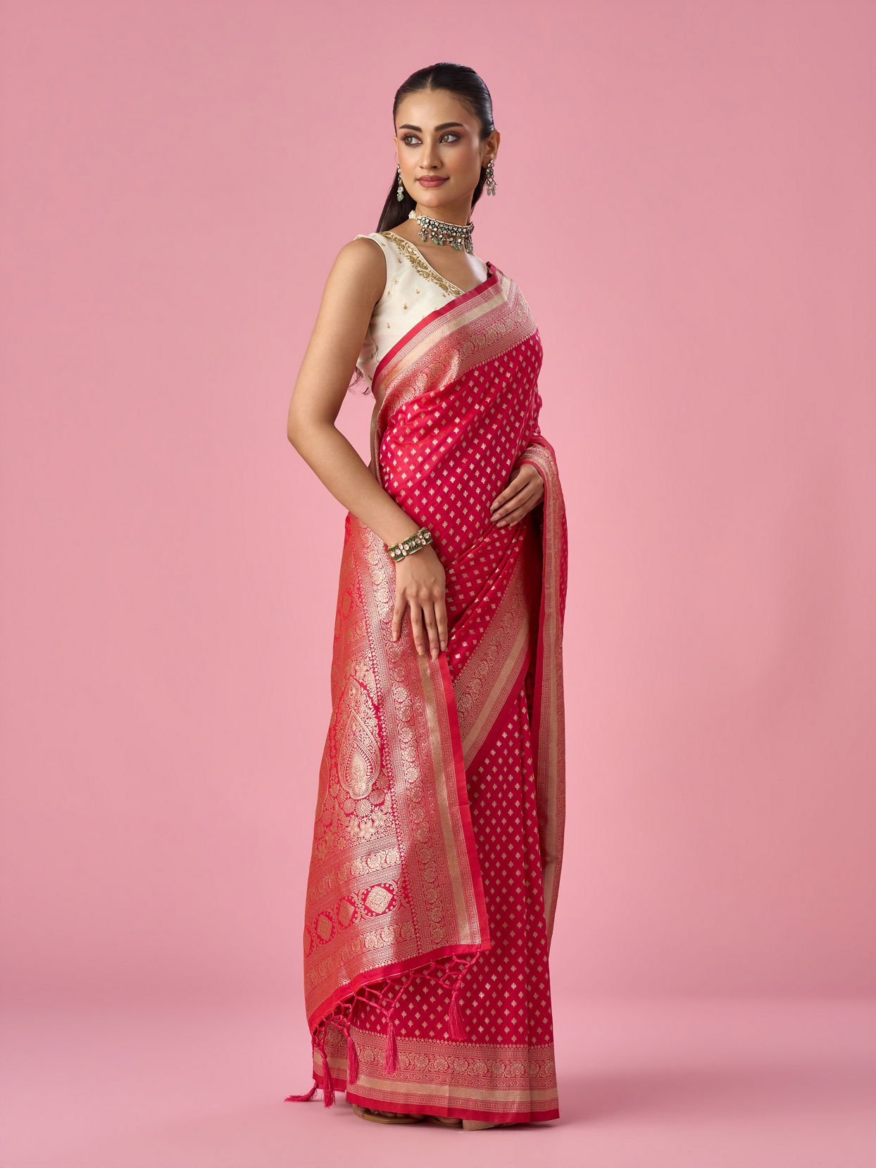 Mohey Women Pink Art Silk Saree with Weave Detail
