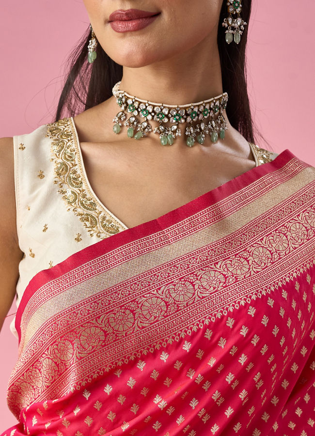 Mohey Women Pink Art Silk Saree with Weave Detail