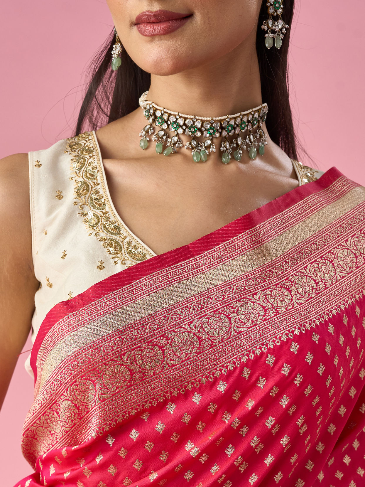 Mohey Women Pink Art Silk Saree with Weave Detail