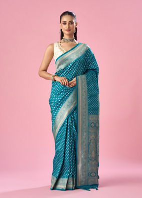 Mohey Women Green Art Silk Saree with Weave