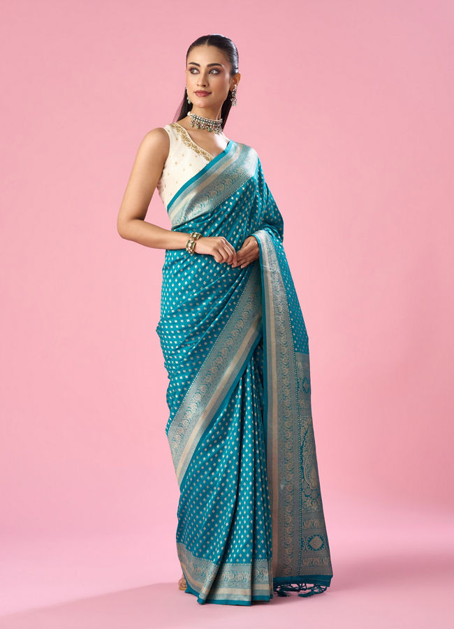 Mohey Women Green Art Silk Saree with Weave