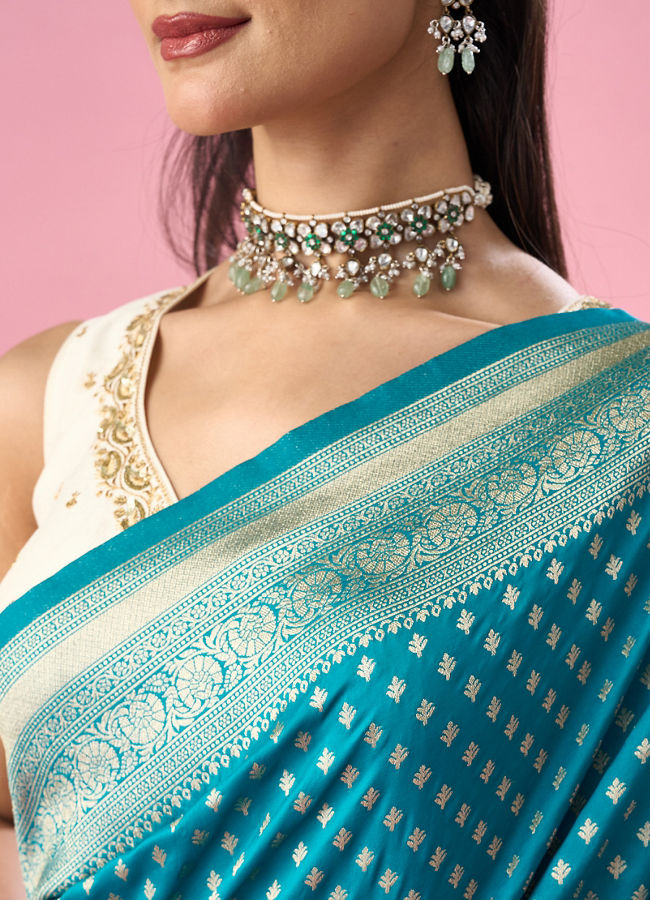 Mohey Women Green Art Silk Saree with Weave