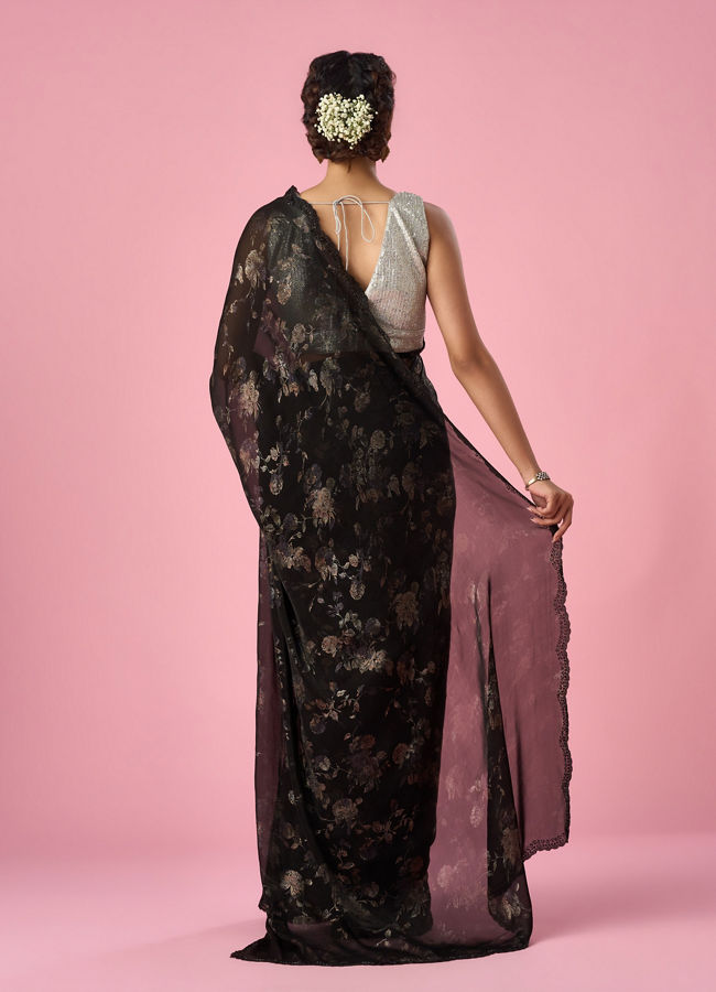 Mohey Women Black Organza Saree with Cutdana Work