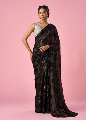 Mohey Women Black Organza Saree with Cutdana Work
