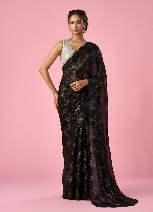 Mohey Women Black Organza Saree with Cutdana Work