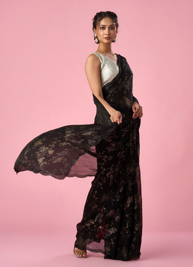 Mohey Women Black Organza Saree with Cutdana Work