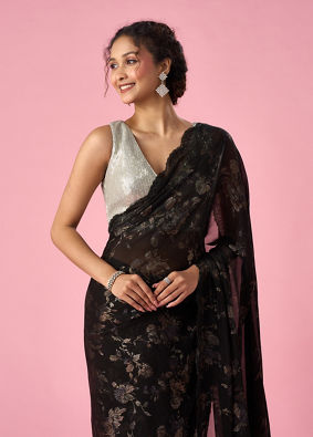 Mohey Women Black Organza Saree with Cutdana Work