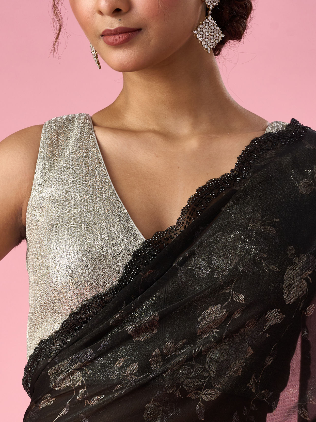 Mohey Women Black Organza Saree with Cutdana Work