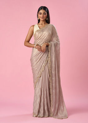 Mohey Women Fawn Chiffon Saree with Hand Embroidery