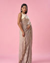 Mohey Women Fawn Chiffon Saree with Hand Embroidery