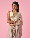 Mohey Women Fawn Chiffon Saree with Hand Embroidery