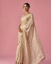 Mohey Women Cream Chiffon Saree with Hand Embroidery