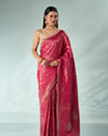 Mohey Women Pink Silk Saree with Mirror and Stone Work