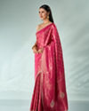 Mohey Women Pink Silk Saree with Mirror and Stone Work