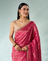 Mohey Women Pink Silk Saree with Mirror and Stone Work