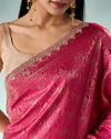 Mohey Women Pink Silk Saree with Mirror and Stone Work