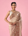 Mohey Women Light Pink Organza Saree with Hand Embroidery
