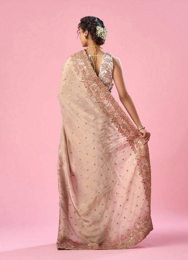 Mohey Women Light Pink Organza Saree with Hand Embroidery
