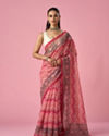 Mohey Women Pink Blended Cotton Saree with Floral Print