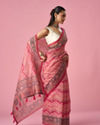 Mohey Women Pink Blended Cotton Saree with Floral Print