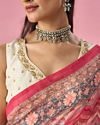 Mohey Women Pink Blended Cotton Saree with Floral Print