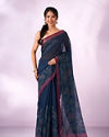 Mohey Women Indigo Blue Blended Cotton Saree with Print