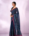 Mohey Women Indigo Blue Blended Cotton Saree with Print