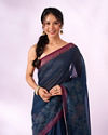 Mohey Women Indigo Blue Blended Cotton Saree with Print