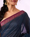 Mohey Women Indigo Blue Blended Cotton Saree with Print