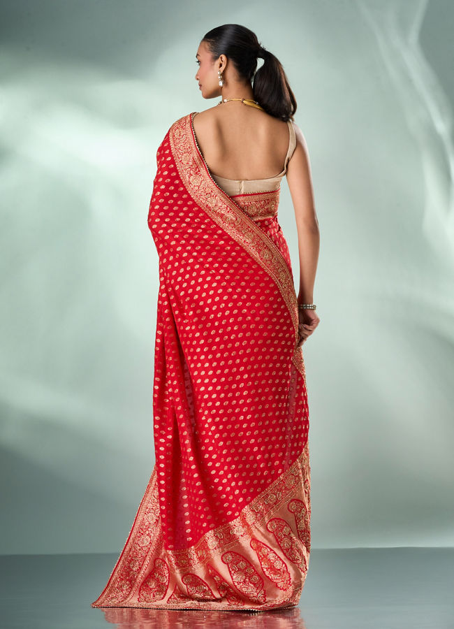 Mohey Women Red Art Silk Saree with Hand Embroidery