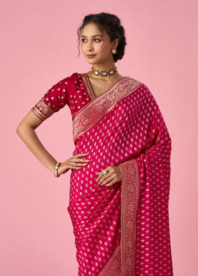 Mohey Women Pink Silk Saree with Hand Embroidery