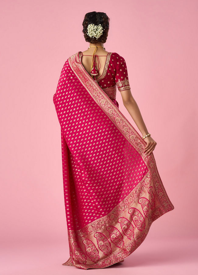 Mohey Women Pink Silk Saree with Hand Embroidery