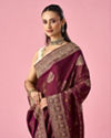 Mohey Women Wine Art Silk Banarasi Saree with Hand Embroidery