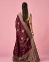 Mohey Women Wine Art Silk Banarasi Saree with Hand Embroidery