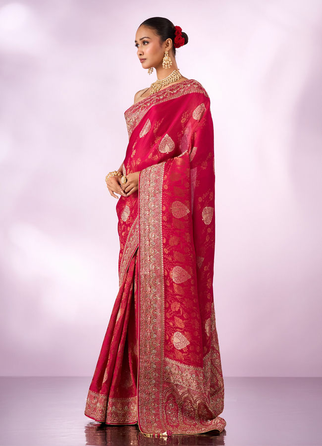 Mohey Women Rani Silk Saree with Hand Embroidery