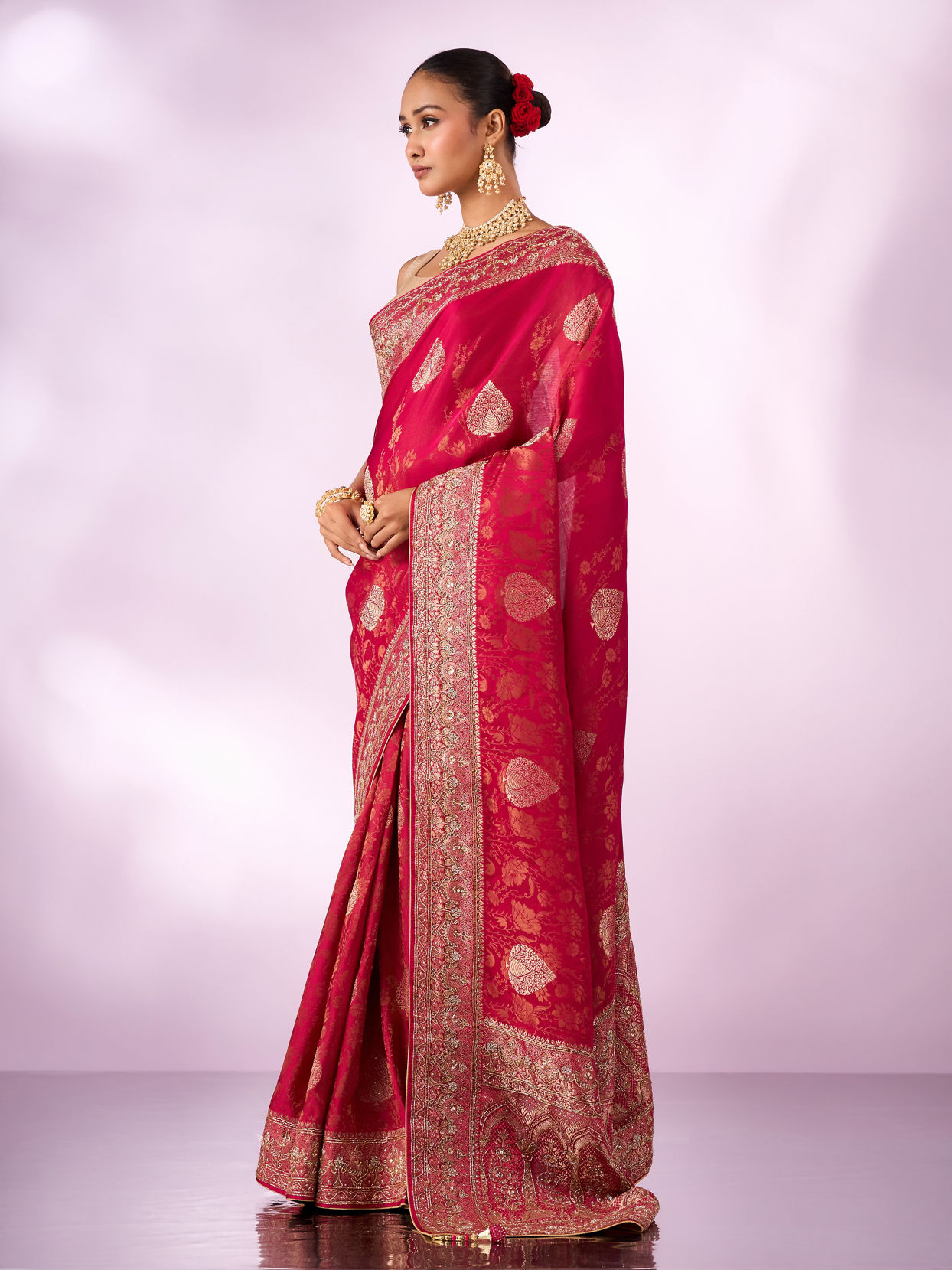 Mohey Women Rani Silk Saree with Hand Embroidery